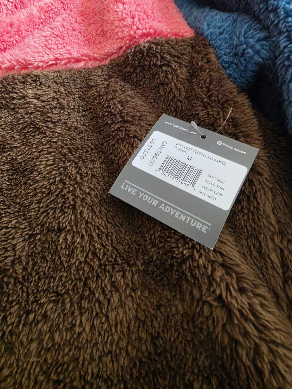 Eddie Bauer Color Pink Fleece Jacket Brown & Blue Medium NWT